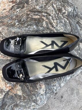 Anne Klein Black Patent Loafers with Buckle Accent